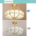 Brass Semi-Flush Mount Ceiling Light, Elegant Glass Ceiling Light Fixture for Living Room Hall Bedroom, 23.6"