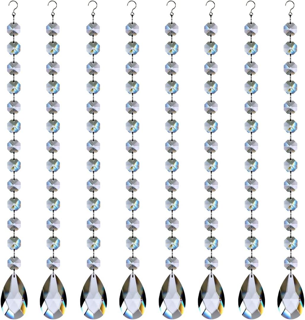 1ft 8pcs Teardrop Crystals Garland, Hanging Chandelier Crystals Prism Beads Chain for Wedding Home Decoration Clear GOLDENHAITAI (50mm)