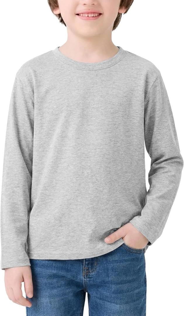 Kids Boys Long Sleeve Crewneck T-Shirts Tee Tops 4-12Years (Light Gray,7-8 year)