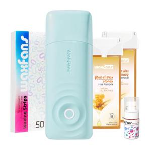Roll On Waxing Kit for Hair Removal - At-Home Body & Face Wax Kit for Women & Men with 2 Wax Cartridges & 50 Strips, Depilatory Kit for Legs, Arms, Bikini (Green)