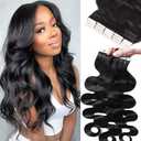 Invisible Hair Extensions Natural Wavy Tape ins for Black Women Brazilian Human Hair Extensions 20 Inch 20pcs 50grams Double Sided Long Body Wave PU Tape ins Double Side Skin Weft Real Human Hair