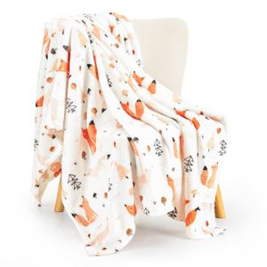 TILLYOU Toddler Flannel Blanket - Warm and Cozy Baby Blanket for Boys and Girls, Smooth and Creamy Blanket, Cute and Lightweight, 40×50 inches, Fox Party