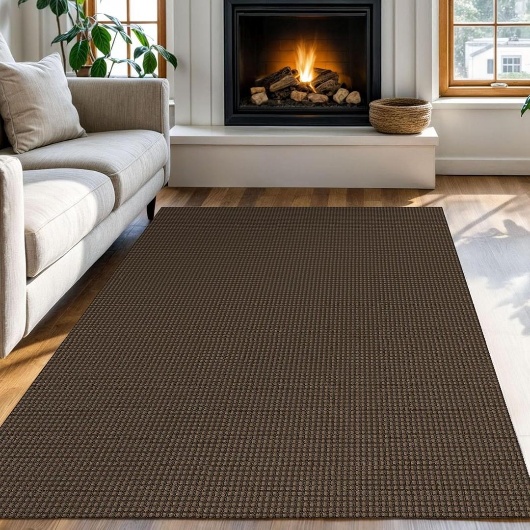 KOZYFLY Boho Rugs for Entryway Rugs 4x6 ft Washable Area Rugs Rubber Backed Living Room Rugs Black Braided Woven Cotton Indoor Outdoor Floor Carpet for Dining Room Living Room Bedroom (4' x 6' (Rectangular), Brown/Dark Brown)