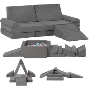 Kids Couch Toddler Sofa, Modular Kids Play Couch, Convertible Foam Climbing Sofa for Toddlers, Foam Climbing Blocks for Boys and Girls (Grey)