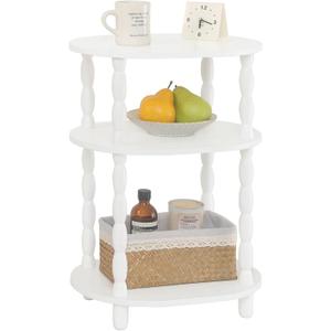 MaxSmeo White Side Table, 3-Tier Small Oval End Table, Modern Night Stand Wood Accent Table for Living Room, Bedroom, White
