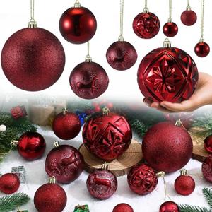 Soulchen 4 Size Burgundy Christmas Balls Ornaments Set 32 Pcs 1.57", 2.36", 3.15", 4" Shatterproof Hanging Xmas Balls Assorted Electroplate Christmas Decor for Valentines Day Holiday New Year Decor