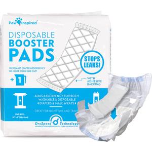 Paw Inspired Disposable Dog Diaper Booster Pads, Inserts for Male & Female Dog Diapers & Belly Bands, Flow-Through Design Adds Absorbency to Extend Diaper Use (30 Count)