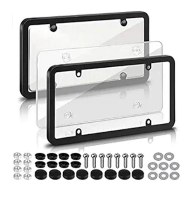 License Plate Frames,HXBER License Plate Covers, 2 PCS Clear License Plate Frames with 4 Holes Screw and Caps, Licence Plate Protector, American License Plate Shield Set, Transparent