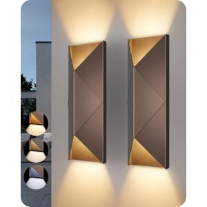 EDISHINE Up Down Modern Outdoor Wall Light, Dimmable LED Outdoor Wall Sconce, 3CCT Front Porch Light, IP65 Waterproof, Exterior Lighting Fixtures, Brown with Gold Spray Finish, 2 Pack