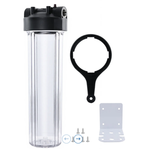 Purcooflow WHF2045C | 20" x 4.5" Clear Whole House Water Filter Housing for Well & City Water