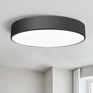 16 inch Round Flush Mount Ceinling Light Fixture, Contemporary 3-Light Modern Ceiling Light with Brass Gold Finish for Hallway Kitchen Laundry Bedroom,Foyer,Entryway,Closet (15.8", Black)