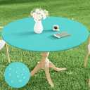 Smiry Round Picnic Tablecloth, Waterproof Elastic Fitted Table Covers for 36" - 44" Tables, Wipeable Flannel Backed Vinyl Tablecloths for Camping, Indoor, Outdoor, Teal
