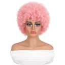 GKtineke Pink Afro Wigs for Black Women 8 Inch 70s Disco Afro Wig Puff Fluffy Kinky Curly Wigs for Halloween Party Use(Pink)