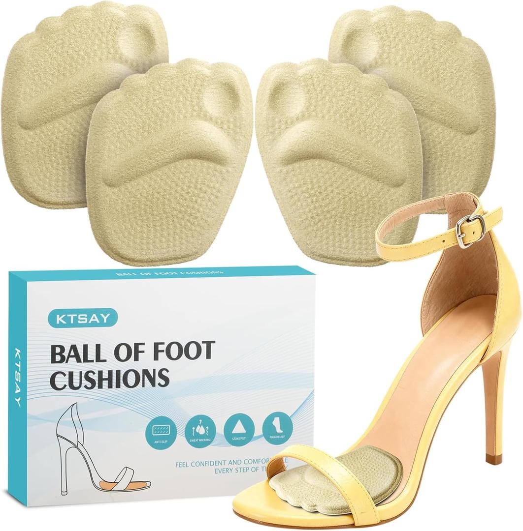 Metatarsal Pads Women, Gel Ball of Foot Cushions for Pain Relief in Shoes, Non-Slip Heel Inserts, One Size Fits All (2 Pair, Beige)