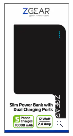 ZGEAR Slim Power Bank with Dual Charging Ports 10.5 Watts