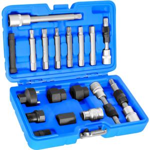 18PCS Alternator Pulley Remove Install Tool Kit, Clutch Freewheel Removal Socket Bit Set Compatible with Ford VW Mercedes-Benz BMW Audi Chevrolet Chrysler GM Porsche Volvo Skoda and More