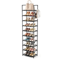 10 Tiers Tall Shoe Rack 20-25 Pairs Boots Organizer Storage Sturdy Narrow Shoe Shelf for Entryway, Closets with Hooks, Black