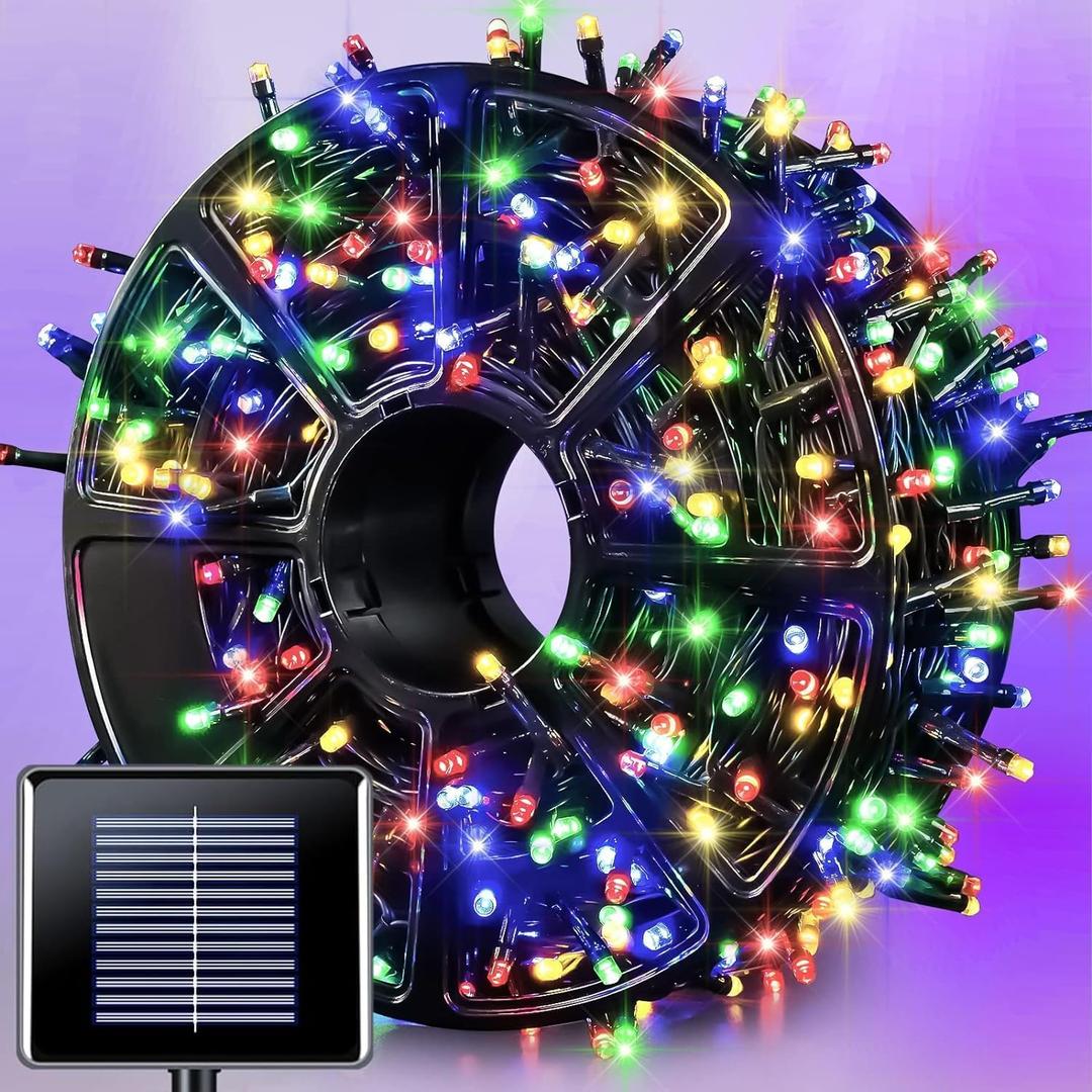 JMEXSUSS 600 LED Solar Christmas Lights Outdoor, 206.7 ft Multi Colored Christmas Lights Outdoor Waterproof, 8 Modes Solar String Light for Outside Garden Yard Patio Tree Xmas Decorations