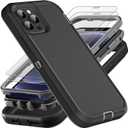 for iPhone 12/12 Pro Case, Military Grade 3 in 1 Heavy Duty Shockproof/Drop Proof/Dust Proof with 2Pcs Tempered Glass Screen Protector (Black/Grey)