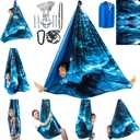 Double Layer Sensory Swing for Kids & Adults Holds up to 300lbs Indoor and Outdoor Therapy Cuddle Swing with 360 Swivel Hanger Kit Adjustable with Aspergers Autism ADHD (Ice Teal)