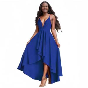 Hostoyo Womens Evening Gowns Deep V-Neck Party Dresses Sleeveless A-line High-Low Formal Cocktail Long Evening Dress RoyalBlue (Blue, M)