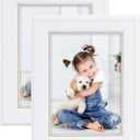 GraduationMall 5x7 Picture Frames, Real Glass, Display Photos for Wall or Tabletop, White with Gold Beads, 2-Pack