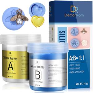 DecorRom Silicone Putty - Flexible Silicone Mold Making Kit - Easy 1:1 Mixing Ratio - Fast Cured - Reusable Molds for Resin, Soap, Wax, Jewelry Making, 3D Printing, Art Restoration