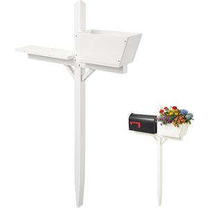 Colingmill 4.5ft x 2 in X2 in Mailbox Post with Planter Arm, Decorative Wood Mailbox Stand, No Dig Waterproof White Mail Box Post for Outside, Outdoor Garden for Yard(Without Mailboxes)
