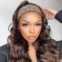 Headband Wig Long Wavy Headband Wigs for Black Women, 180% Density Glueless Half Wig As Human Hair None Lace Front Wigs Synthetic Hair with Headband Attached, 20 Inch (#5 Brown)