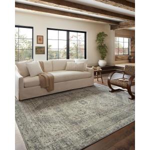 Loloi Magnolia Home by Joanna Gaines Sinclair Collection SIN-04 Natural/Sage 5'-0" x 7'-0", .25" Pile Height, Machine Washable, Area Rug