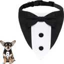 Heliltd 1pcs Dog Tuxedo with D-Ring Dog Suit with Bow Tie for Small Dogs Cats Formal Cat Clothes Puppy Outfits Pet Costume for Wedding Birthday(Black-White, Small)
