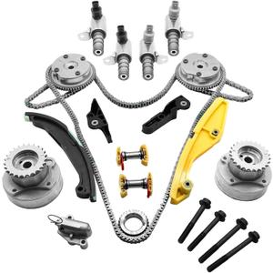 90738S Timing Chain Kit with VVT Cam Phaser & 4Pcs Variable Valve Timing Solenoid for 2011-2019 Ford Explorer Edge Taurus Expedition F-150 Mustang Transit Lincoln MKX Mark 3.5L 3.7L Timing Chain Kit