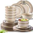 GBHOME Ceramic Dinnerware Sets, 24 pcs Embossed Elegant Stoneware Plates and Bowls Sets, Housewarming Wedding Gift | Dishwasher & Microwave Safe | Dishes Set Service for 8