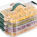 Food Storage Containers with Lids, Plastic Cookie Storage Containers Airtight, 4-Layer Stackable Food Containers Dumpling Storage Box Cookie Carrier, Green