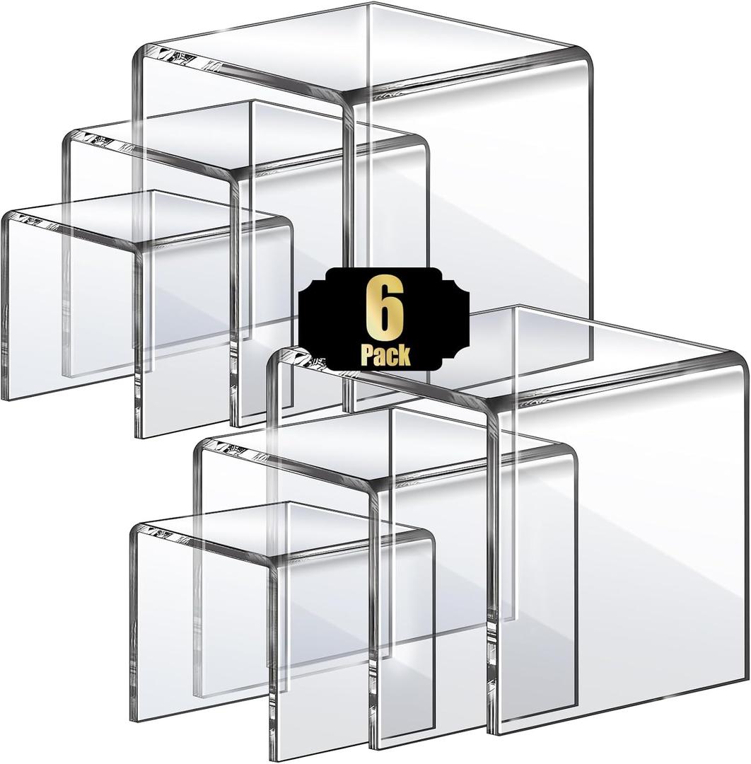 Aheroi Acrylic Risers, 6Pcs 2Set(3"*4"*5") Display Risers Display Stands, Small Square Risers Display Stands for Figures, Cupcake Tier Stand for Wedding Party, Food Statue Candy Acrylic Dessert Display Shelf
