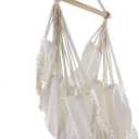 Vivere Cotton Hammock Chair with Hardwood Spreader Bar - 250 lb Capacity (Natural)