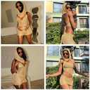 Women Trendy 3 Piece Outfits Crochet Knitted Balaclava See Through Halter Crop Top Hollow Out Mini Hot Shorts Sets (M)