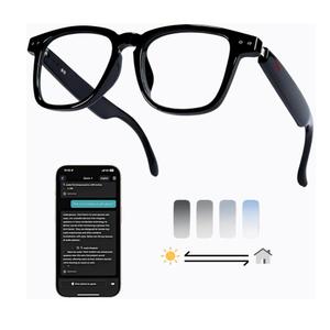 AI Smart Wireless Bluetooth Translation Glasses for Men/Women with Speakers/Bluetooth&140+ Languages Translation Sports/Travel/Drive/Busniess (C1+AI+Color Change Lenses+Black)