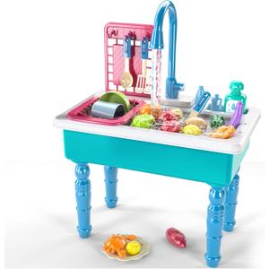 Play Kitchen Sink Toys, Blue Electric Dishwasher Playing Toy with Running Water, Play Food & Tableware Accessories, Kitchen Set Toys, Role Play Sink Set for Toddlers Kids Boys Girls