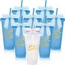 8 Pcs Bridesmaid Plastic Tumbler with Straw Lid and Twist Bow 24 oz I Do Crew and Bride Reusable Tumbler Bridal Party Proposal Gifts Bachelorette Party Gifts for Wedding Bridal Bridesmaid(Light Blue)