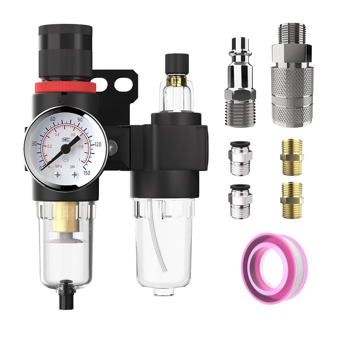 Air Pressure Regulator NPT 1/4 Inline Compressor Water Separator Pneumatic Filter with Gauge Parts Compressed AFC2000+US Brass Kit