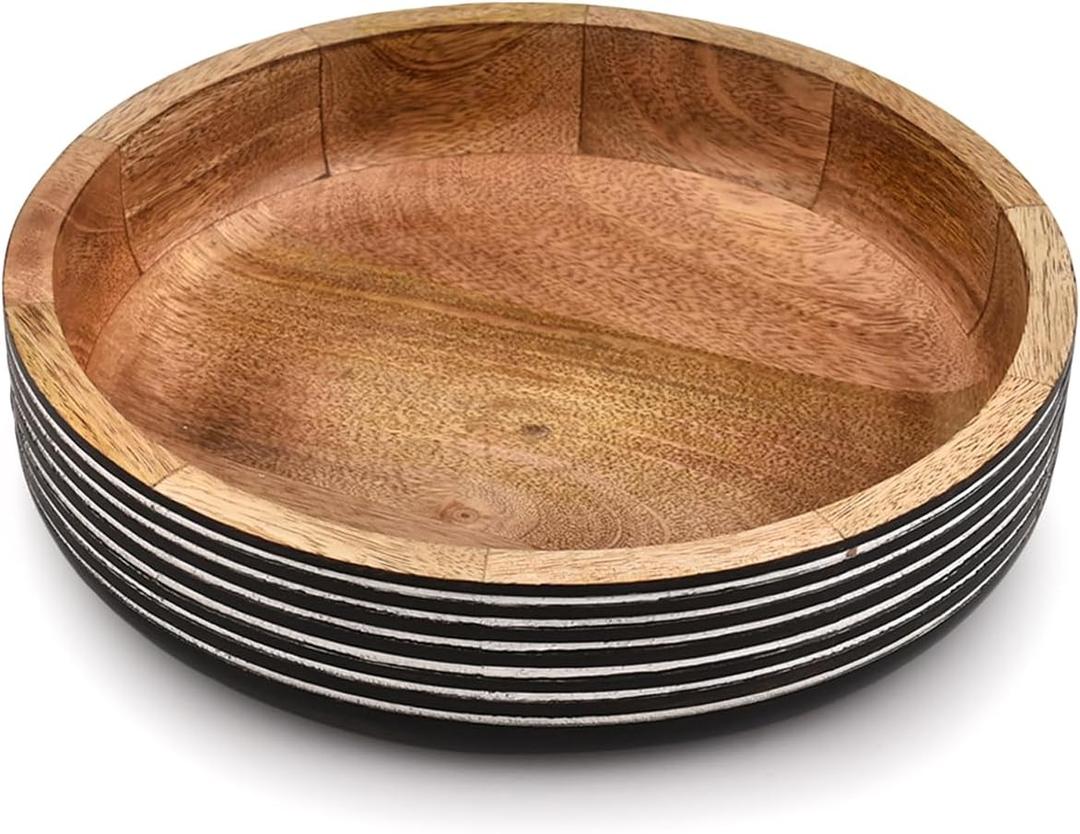 EDHAS Decorative Bowls Mango Wood Round Wood Decorative Bowl Modern Rustic Decorative Bowls for Home Decor or Decorative Bowl for Table (10" X 10" X 2.5")