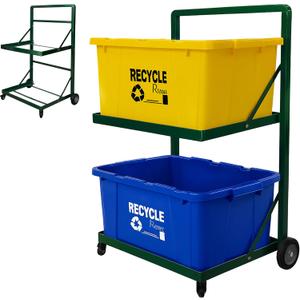 Recycling Cart,2-Tier Recycle Bin Cart with Wheels,Holds up to 140 Lbs,Rolling Utility Organizer for Garbage Sorting,Warehouse and Garage (Green)