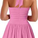 Kaximil Women's Sexy Halter Corset Mini Dress Bubble Ruched Waist Short Club Party Dresses, Large, Pink