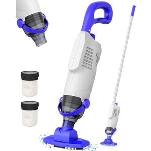 Cordless Pool Vacuum for Above Ground Pool, 60W Rechargeable Handheld Pool Vacuum Cleaner with Pole & 18GPM Suction, Spa Vacuum for Hot Tub, Above Ground/Inground Pools (White)