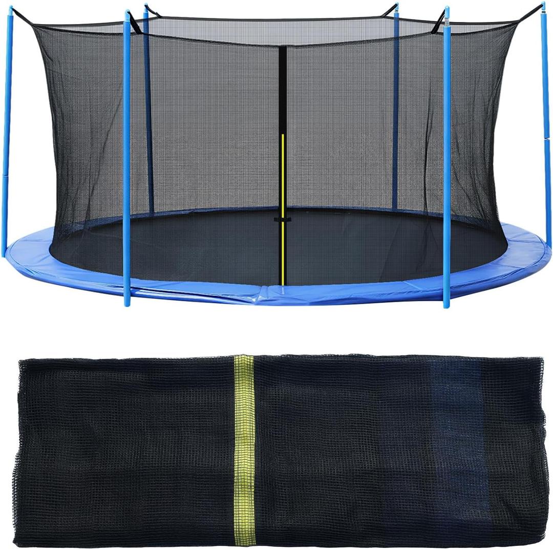 Aoodor Trampoline Replacement Net for 12FT Outdoor Round Frame Trampolines, Safety Enclosure Net with Zipper, Buckle, String