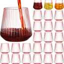 24 Pcs 12 oz Pink Origami Ripple Plastic Ribbed Wine Glasses Unbreakable Stemless Champagne Whiskey Glasses Ribbed Cocktail Glasses Disposable Plastic Wine Cups for Wedding, Home, Office, Bar