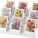 Yuntau 3 Tier Greeting Card Display Stand White Bamboo and Acrylic Sticker Display Stand Trading Card Holder Retail Photos Shelf for Vendors Craft Collection & Show