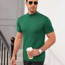Vssjavun Men's Mock Neck Shirt Short Sleeve Turtleneck T-Shirt Slim Fit Pullover Casual Basic Tee (Green, XL)