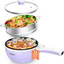 Dezin Hot Pot Electric with Steamer Upgraded, Non-Stick Saut Pan, Rapid Noodles Electric Pot, 1.5L Mini Pot for Steak, Egg, Fried Rice, Ramen, Oatmeal, Soup with Power Adjustment (Purple 2)